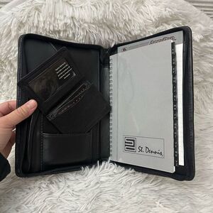 St. Dennis Black Leather Zip Around Binder‎ Organizer W/ Card Wallet NEW